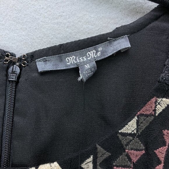 Miss Me‎ Dress Womens Medium Shift Black Faux Suede Embroidered Short Sleeve - Picture 13 of 15